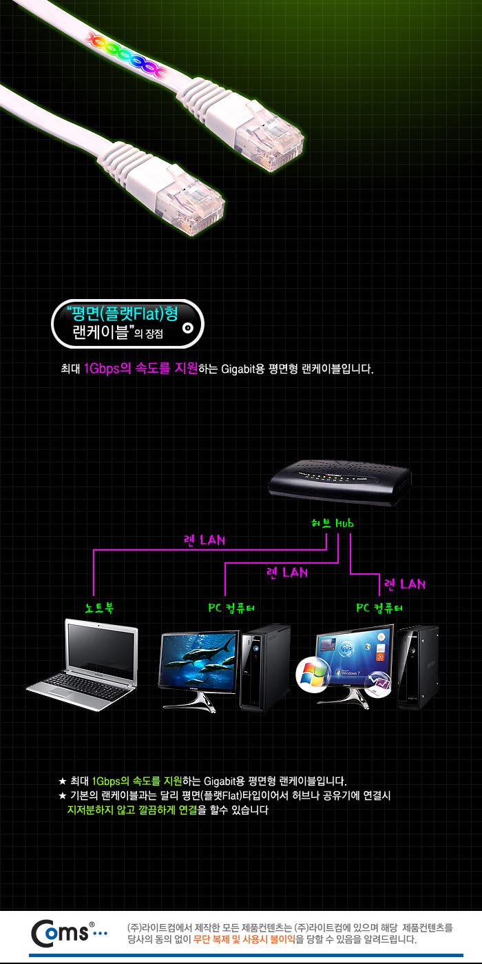 Coms CAT6 랜케이블 (LAN cable) 20m 다이렉트 플랫 랜선 RJ45/LAN케이블/LAN/랜케이블/렌케이블/랜선/렌선