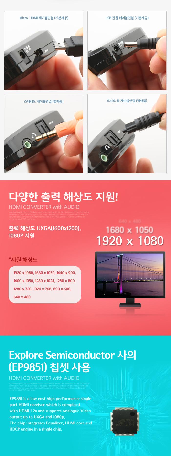 Coms HDMI 컨버터(HDMI - VGA + 스테레오광오디오 + USB전원)/HDMI/모니터컨버터/비디오젠더/영상신호변환
