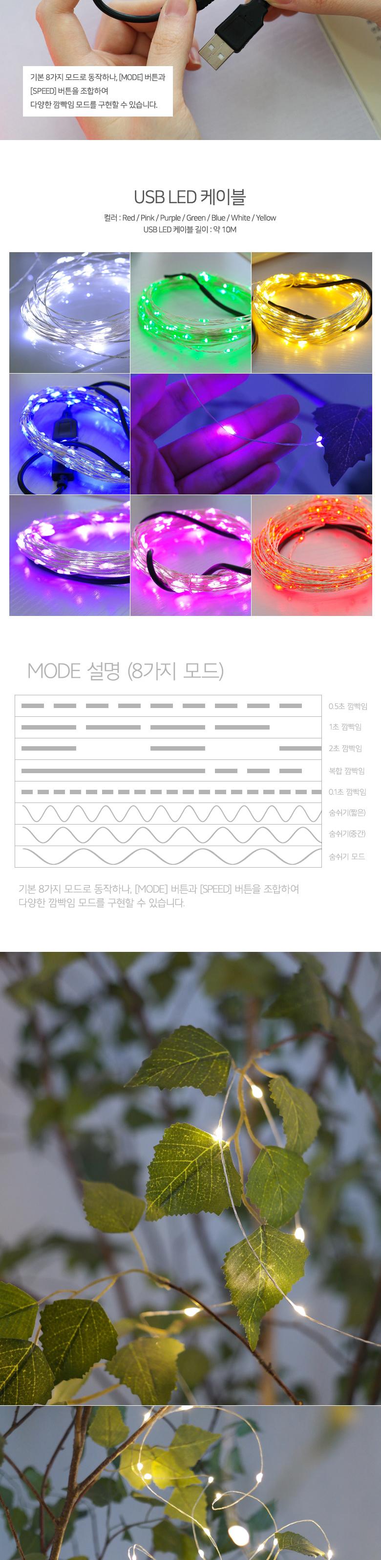 Coms USB LED 케이블 Red. 속도 밝기 조절 케이블길이 10M 감성 컬러 라이트(색조명). 무드등. 트리 장식 D