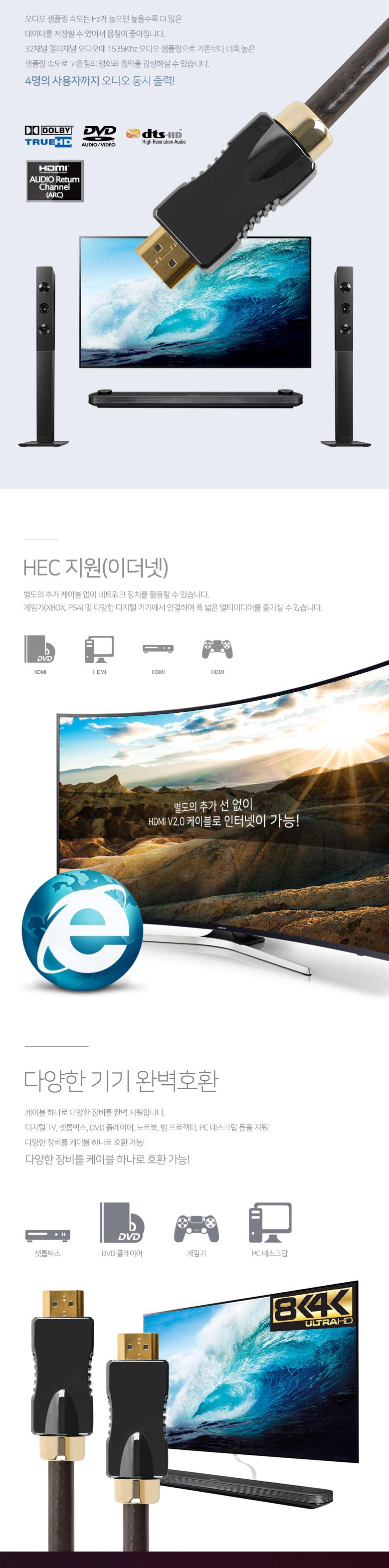 Coms 8K UHD HDMI 케이블(V2.1) 1M 8K4K 60Hz 지원 (7680X4320) UHD 금도금 단자/모니터연결/HDMI단자/HDMI