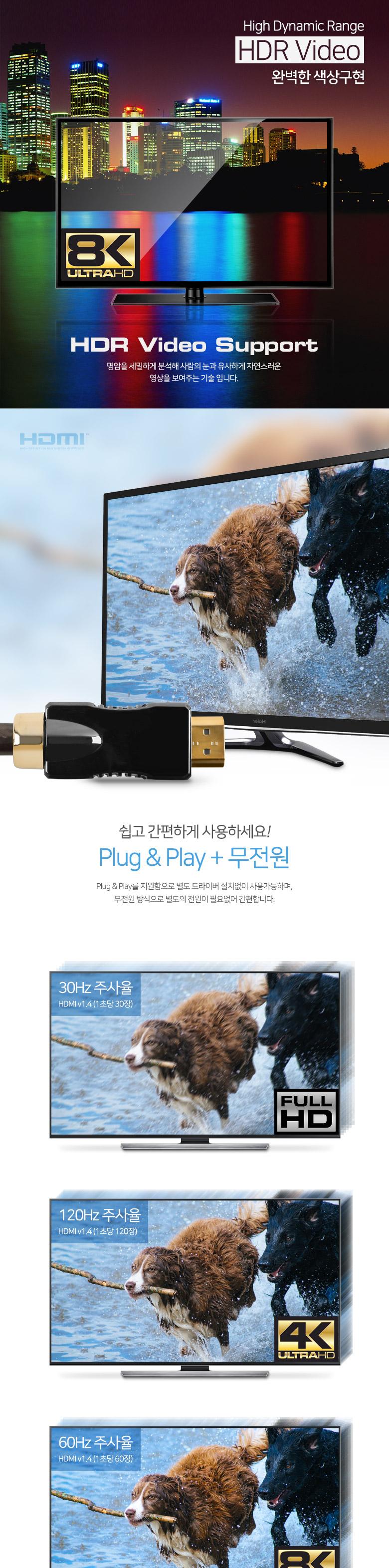 Coms 8K UHD HDMI 케이블(V2.1) 1M 8K4K 60Hz 지원 (7680X4320) UHD 금도금 단자/모니터연결/HDMI단자/HDMI