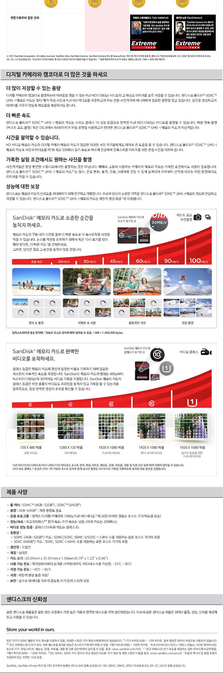 Sandisk 메모리 카드 SDHC 64G ULTRA UHS-I Class 10/메모리카드/저장장치/SSD/저장장치기기/SD카드/마이크