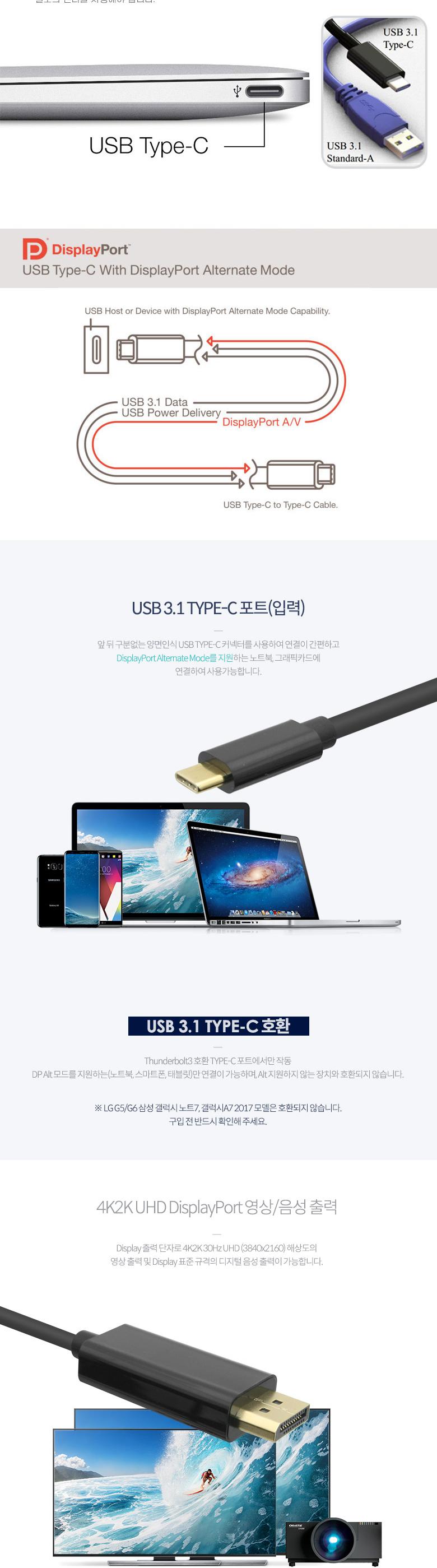 Coms USB 3.1 Type C(M) to DP(M) 변환 케이블 1.8M 디스플레이포트 DisplayPort/USB변환케이블/유에스비C