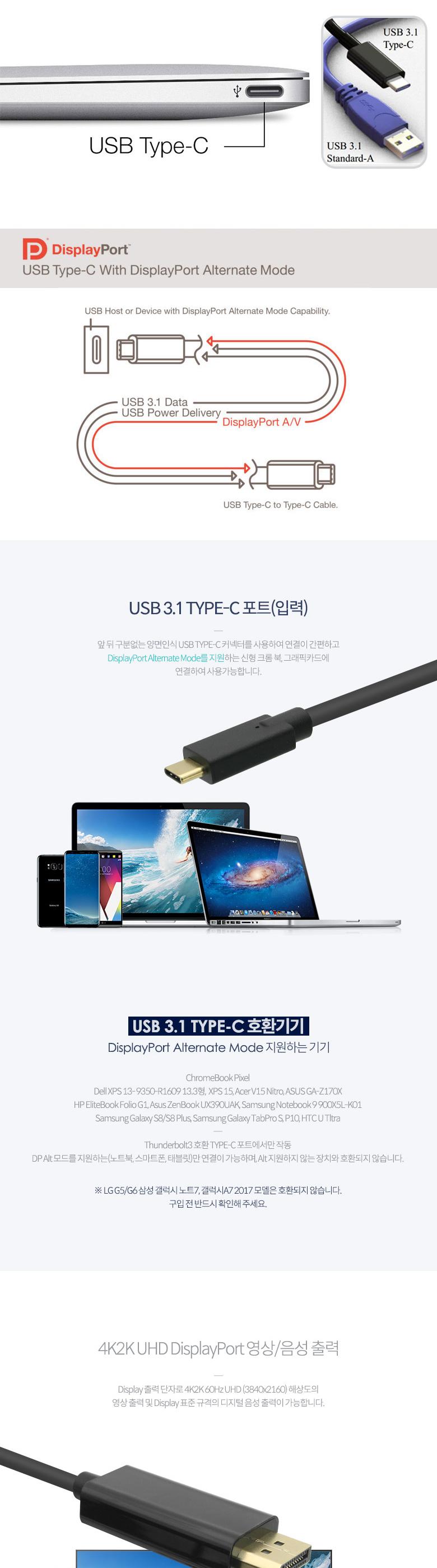 Coms USB 3.1 Type C(M) to DP(M) 변환 컨버터 케이블 1.5M 디스플레이포트 DisplayPort/케이블/C타입케이