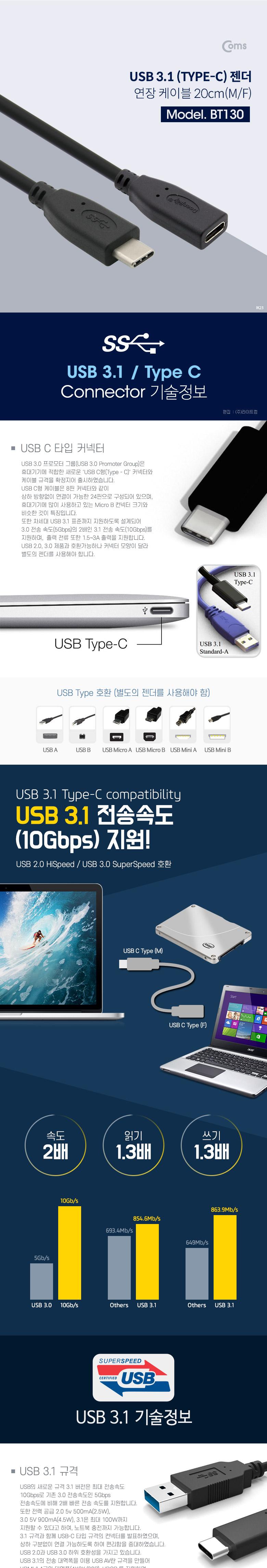 Coms USB Type C 젠더 C to C타입 20cm Black/젠더/컴퓨터젠더/PC젠더/네트워크젠더/USB젠더/폰젠더/핸드폰