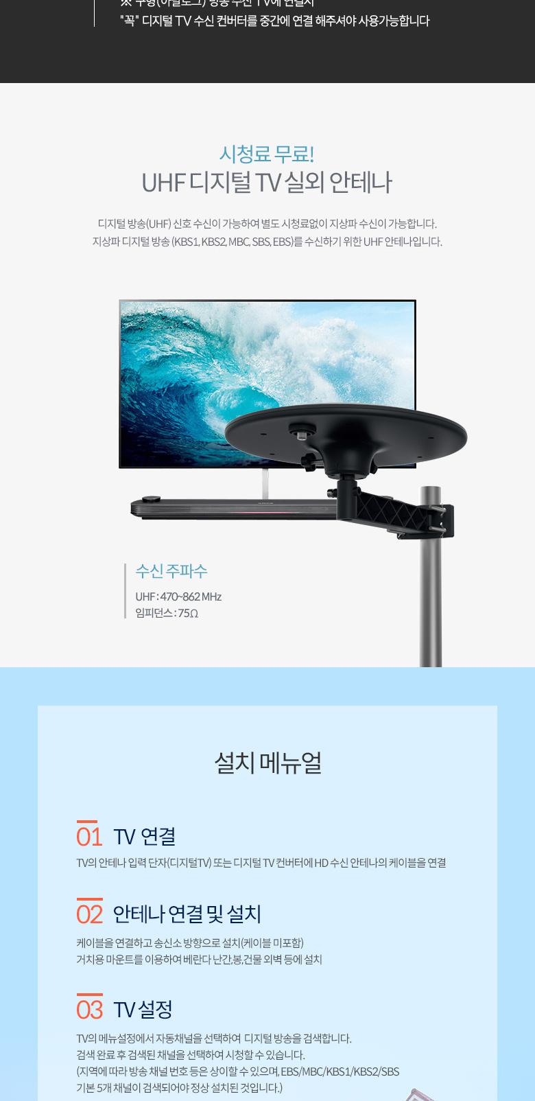 Coms 안테나 수신기 (UFO-5N) 디지털 TV 실외용 UFO형 안테나 케이블(10M) 포함/수신기/안테나/안테나수신