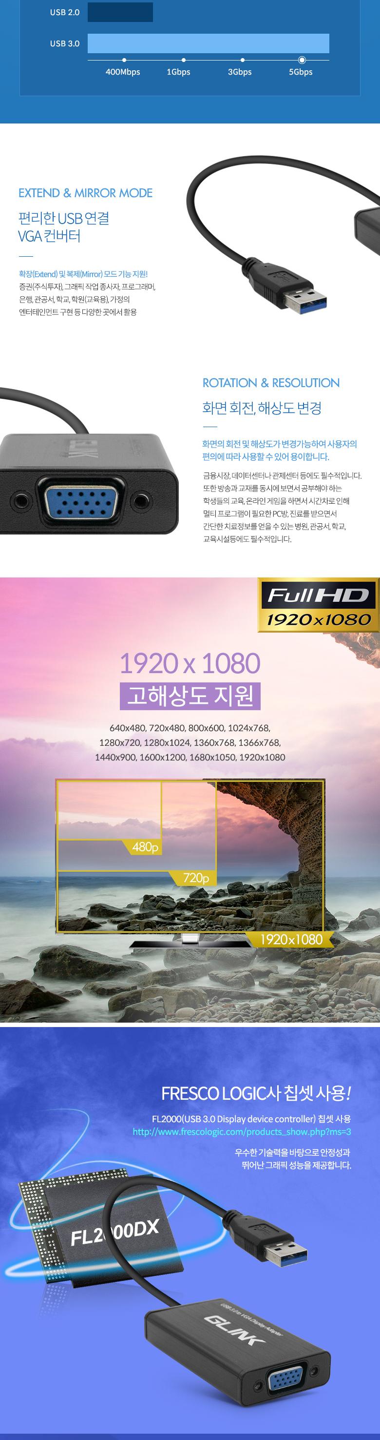 Coms USB 3.0 to VGA 컨버터 1920x1080 지원 PNP D-SUB RGB/컨버터/VGA컨버터/USB컨버터/변환컨버터/VGA변