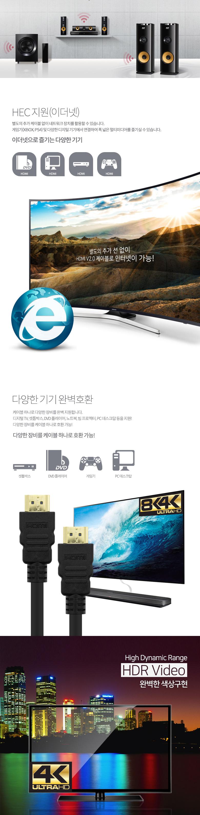 Coms 8K UHD HDMI 케이블(V2.1) 1M 8K 60Hz 지원 (7680X4320)/HDMI케이블/영상케이블/연결케이블/영상연결