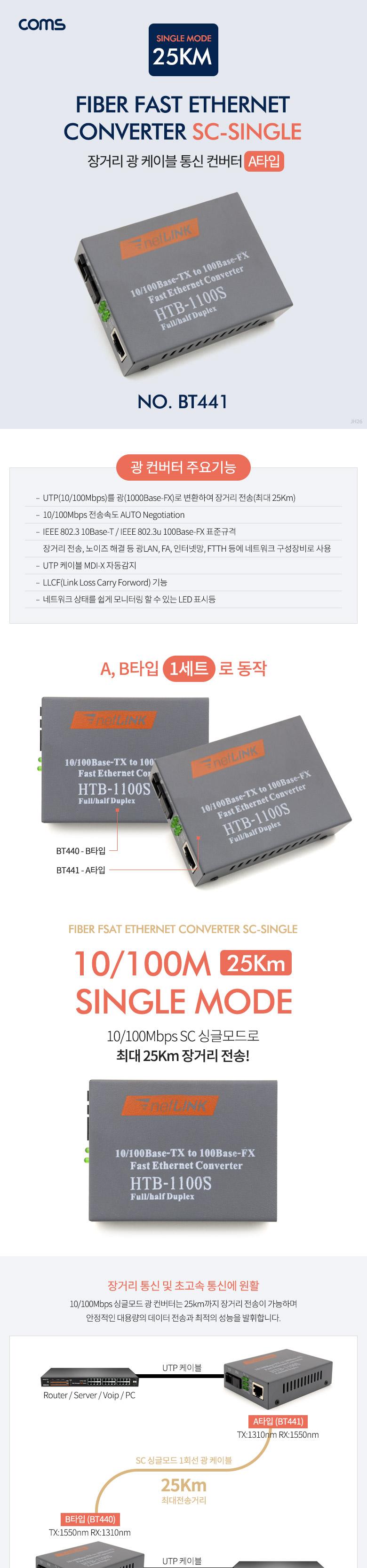Coms SC 광 컨버터 A타입 광 케이블 1회선용 25km 100 Base-FX FIBER CONVERTER/컨버터/PC컨버터/컴퓨터컨