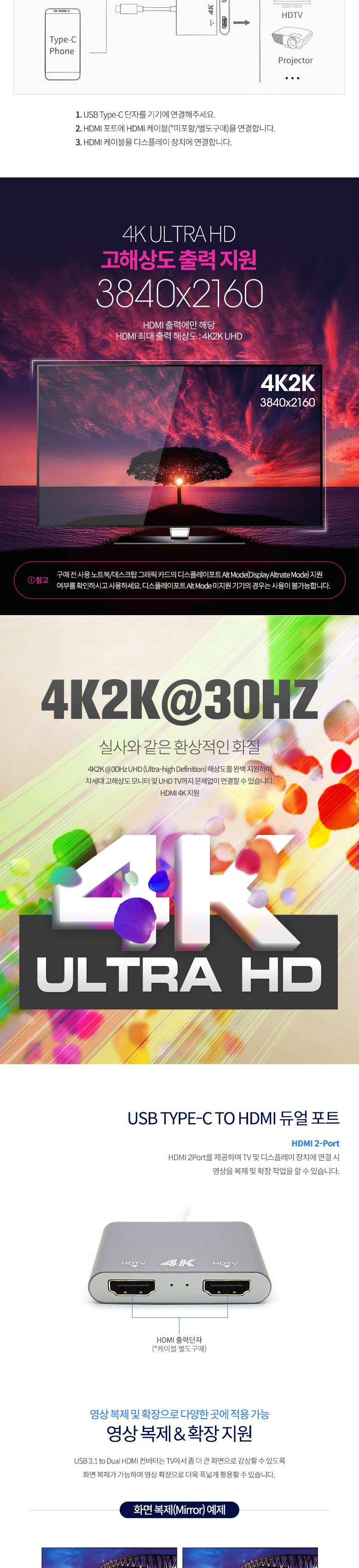 Coms USB 3.1 Type C to HDMI 듀얼 컨버터 Type C to HDMIx2/컨버터/PC컨버터/컴퓨터컨버터/듀얼컨버터/USB