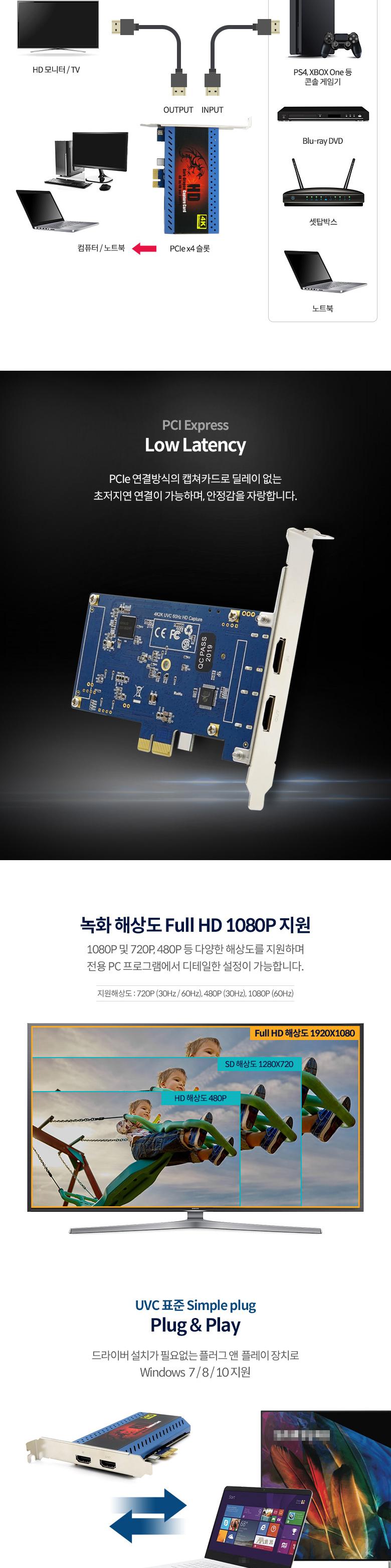 Coms HDMI 캡쳐(PCI E)/영상녹화/TV녹화/해상도녹화/HDMI녹화/동영상녹화/파일녹화/게임캡쳐/캡쳐/캡쳐기능