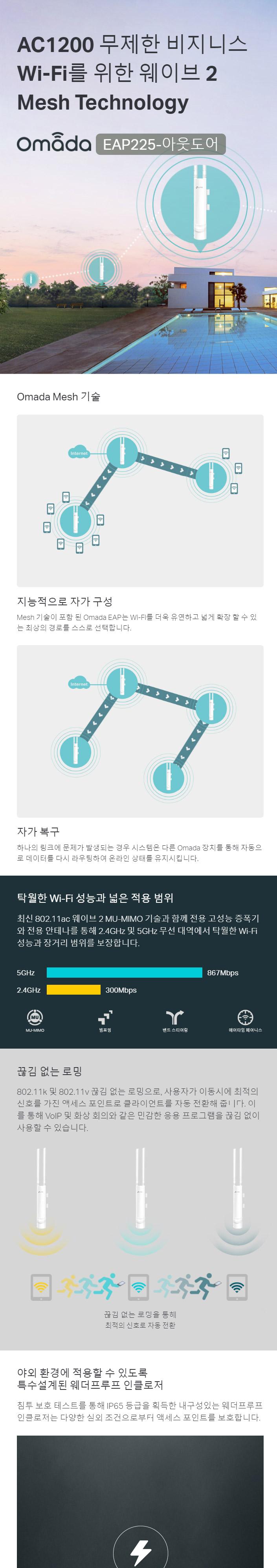 EAP225OD - IP65.AC1200무선듀얼밴드MU-MIMO(WAVE2)AP 화이트공유기 PC공유기 컴퓨터공유기 네트워크공유기 피티링크공유기 심플공유기 네트워크장비 PC장비 컴퓨터장비 네트워크연결
