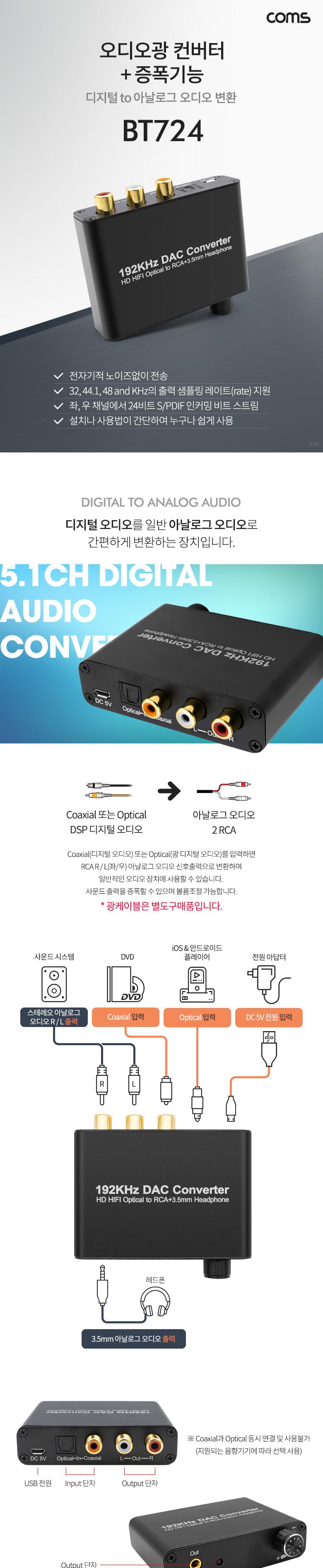 Coms 오디오 광 컨버터+증폭기능/네트워크장비/네트워크공구/컨버터장비/오디오광컨버터/증폭오디오광컨버