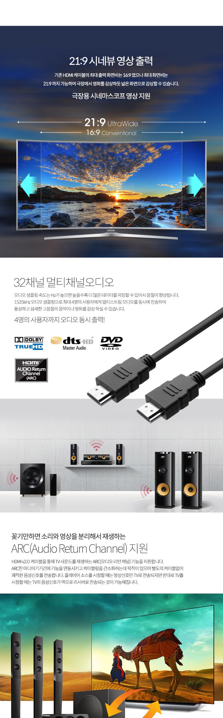 Coms HDMI 케이블(경제형 V2.0) 4Kx2K 60Hz 지원 5M/모니터케이블/화면케이블/TV케이블/텔레비전케이블/HDM