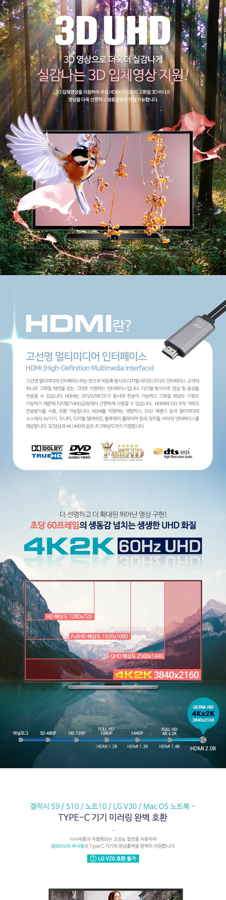 (특가) Coms USB 3.1(Type C) 컨버터 케이블 Type C(M) to HDMI(M) USB 보조 전원 3M/케이블/USB케이블/C타