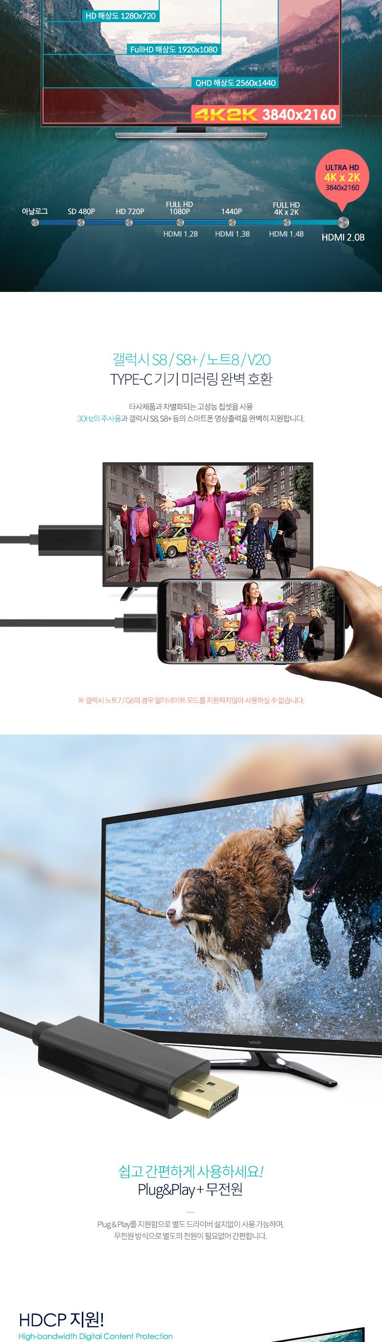 Coms USB 3.1 Type C(M) to DP(M) 변환 케이블 1.8M DisplayPort 디스플레이포트/변환케이블/변환포트/음성