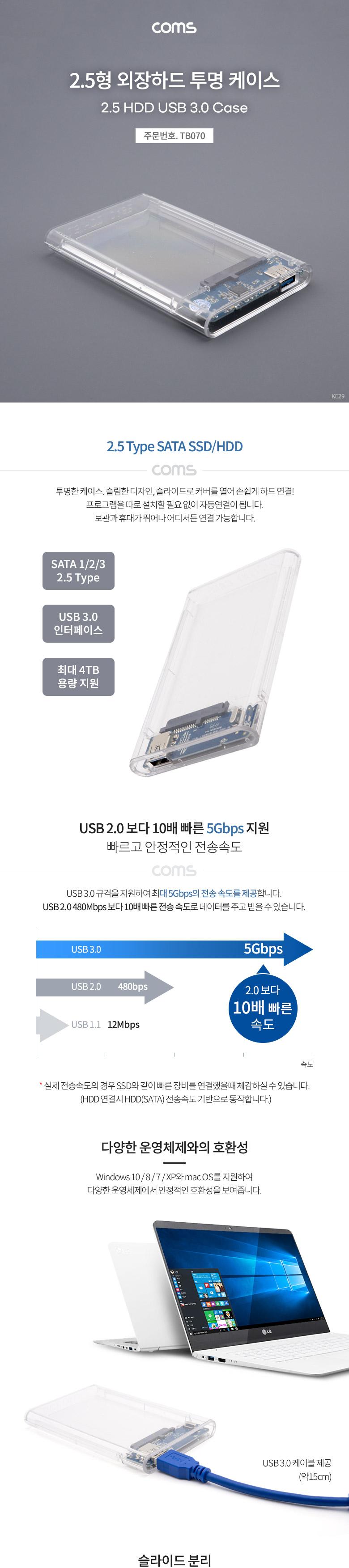 Coms USB 외장하드 케이스 (2.5형)/USB외장케이스/외장하드보관함/하드디스크보호/외장하드케이스/외장케이