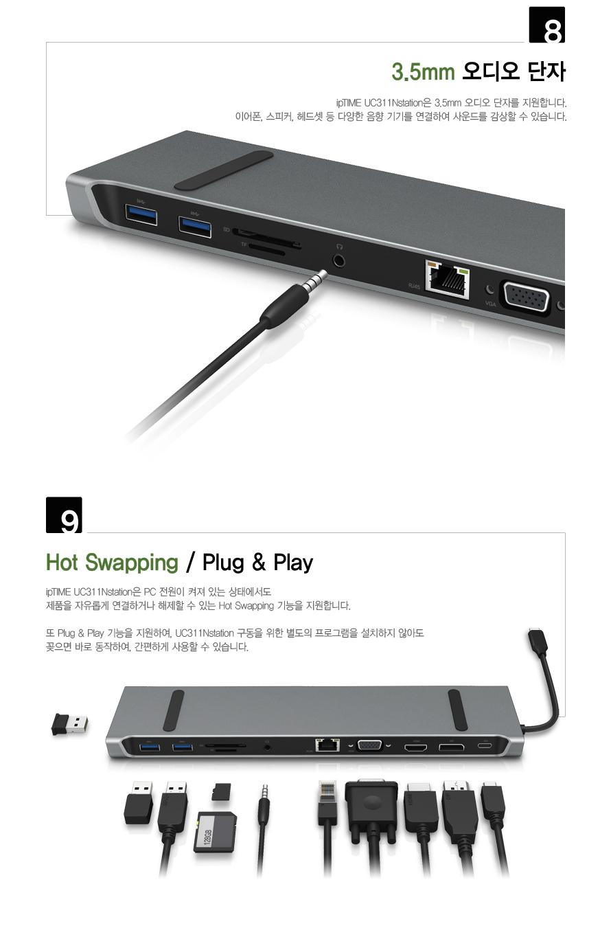 IPTIME UC311NStation USB3.0멀티포트 도킹거치대 도킹스테이션 C타입도킹 C타입도킹스테이션 노트북허브 허브도킹스테이션 노트북허브도킹 C타입충전포트 C타입충전도킹 C타입충전도킹스테이션