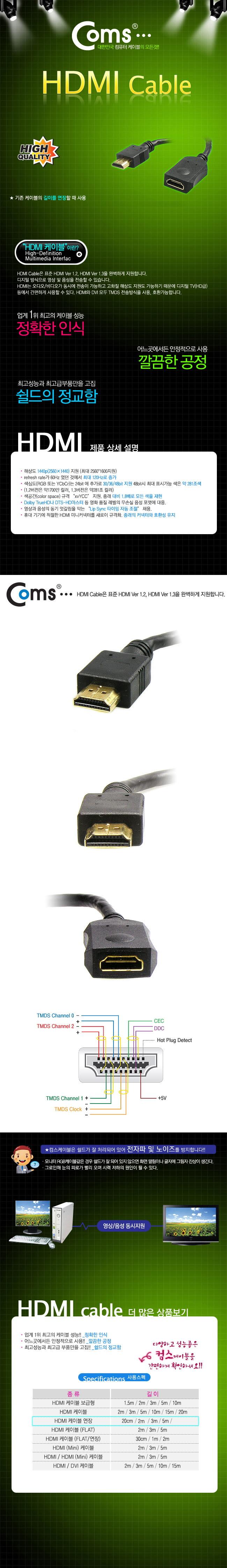 Coms HDMI 연장 케이블 (M F) 20Cm - 길이 연장용 HDMI v.1.3/HDMI연장/HDMI연장변환/HDMI연장젠더/HDMI연