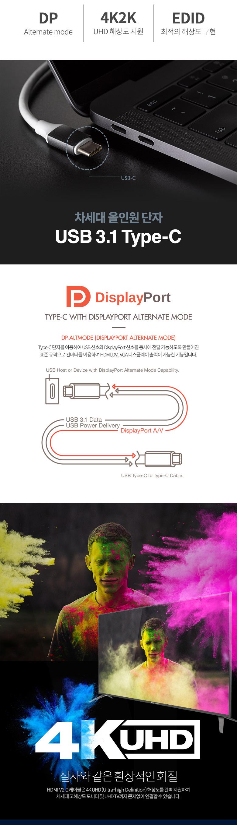 Coms USB Type C to HDMI 케이블 20M. AOC Cable EDID 21.6Gbps 4K2K 60Hz 지원/케이블/광케이블/HDMI광케