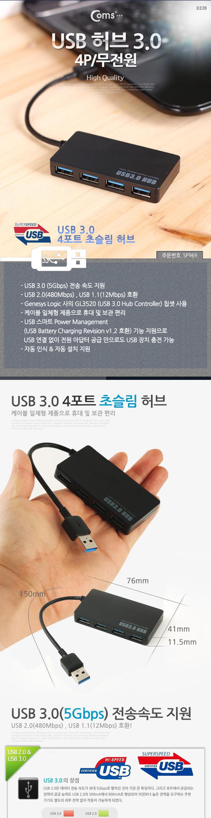 Coms USB 3.0 허브. (4Port 무전원). 4포트/USB액세서리/USB액세서리기타/USB/허브/USB허브/USB멀티탭/USB