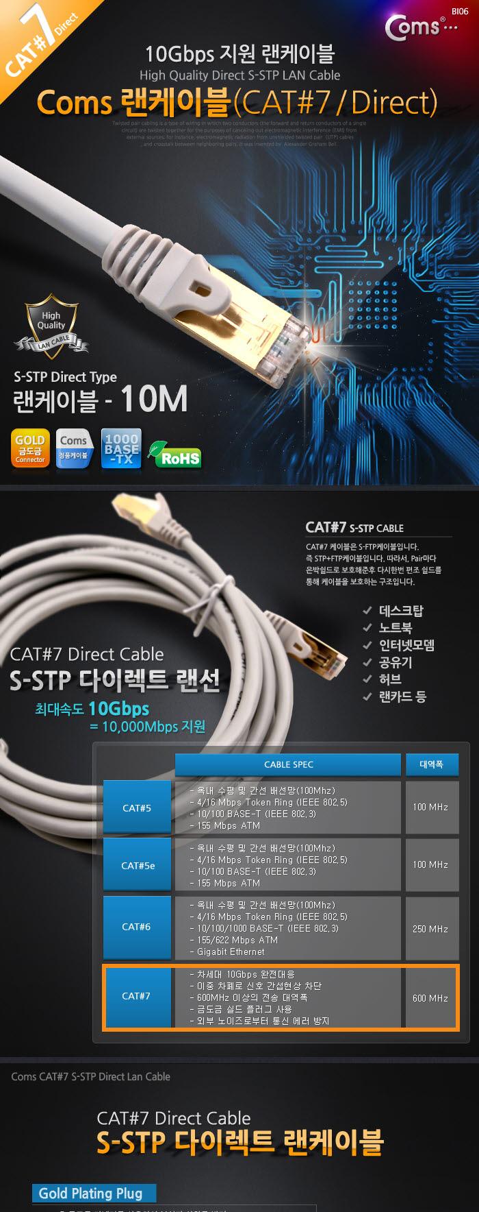 Coms STP 랜케이블(Direct Cat7) 10M 다이렉트 랜선 LAN RJ45/LAN케이블/LAN/랜케이블/렌케이블/랜선/렌선/