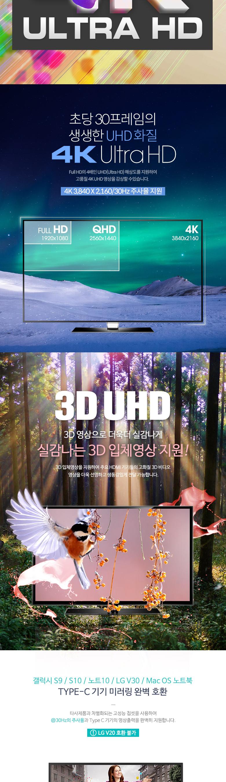 Coms USB Type C to HDMI 2.0 컨버터 케이블 5M C타입 PD 고속충전 4K 30Hz UHD/TYPECTOHDMI컨버터/TYPECTO