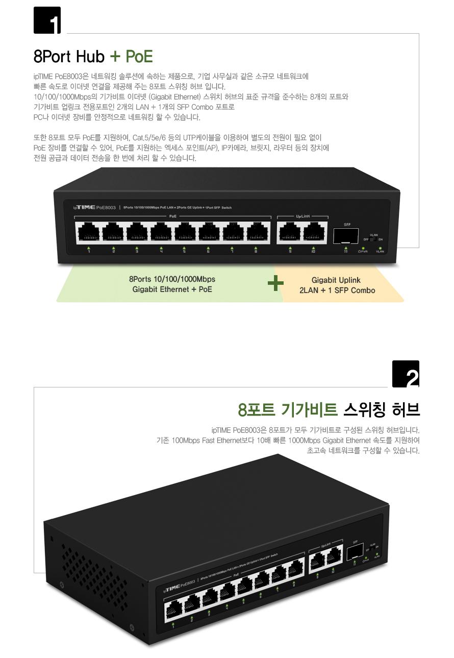 IPTIME POE8003 8포트 기가 SFP포트 8포트허브 POE허브 기가비트허브 포트허브 스위칭허브 스위칭 허브 컴퓨터허브 네트워크허브 네트워크장비