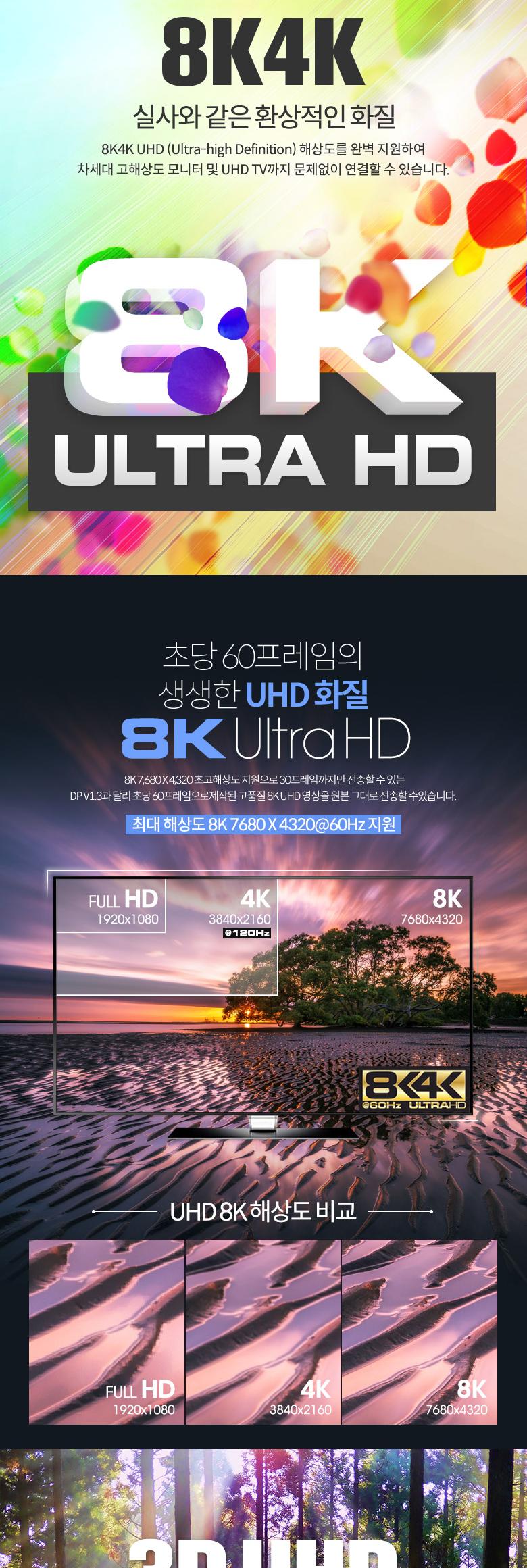 Coms 미니 디스플레이포트 변환 케이블 2M Mini DP to DP V1.4 8K DisplayPort/케이블/젠더케이블/컨버터케