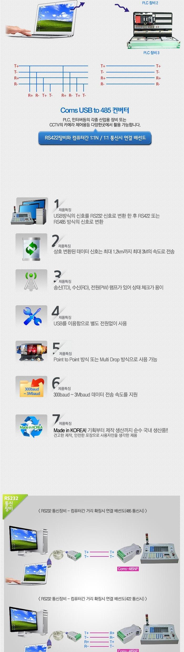 Coms USB to 485 컨버터 - USB에서 RS422 RS485로 변환/컨버터/PC컨버터/컴퓨터컨버터/USB컨버터/네트워크