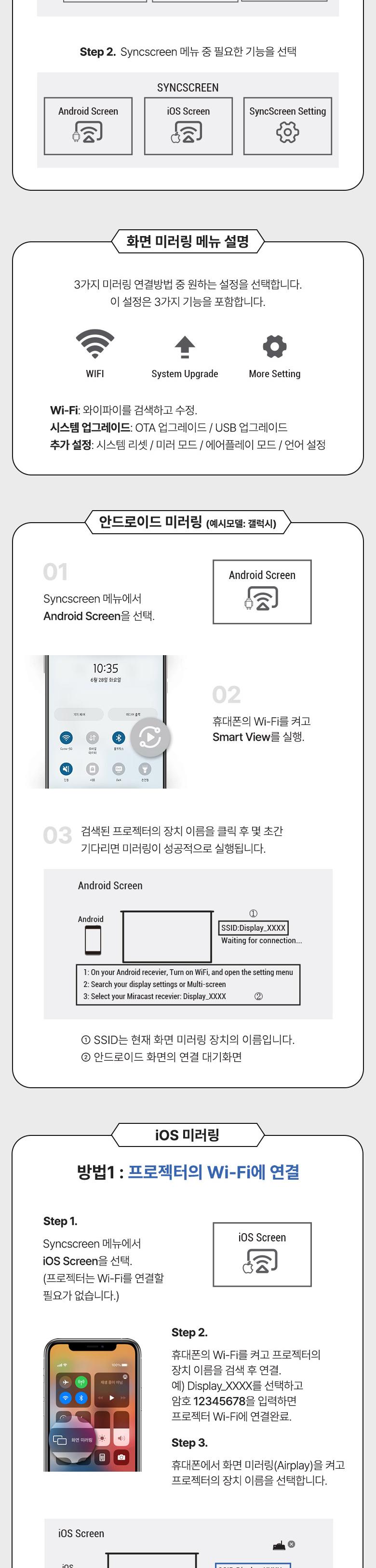 Coms 스마트 빔프로젝터 무선 와이파이 WiFi 미러링 1080P FHD 입력지원 2000루멘. 1280x720 출력 Airplay 