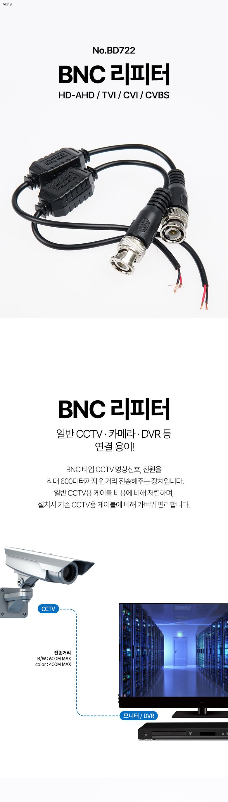 Coms BNC 리피터(Balun). CCTV 신호연장. 2선 타입. CVI TVI AHD CVBS