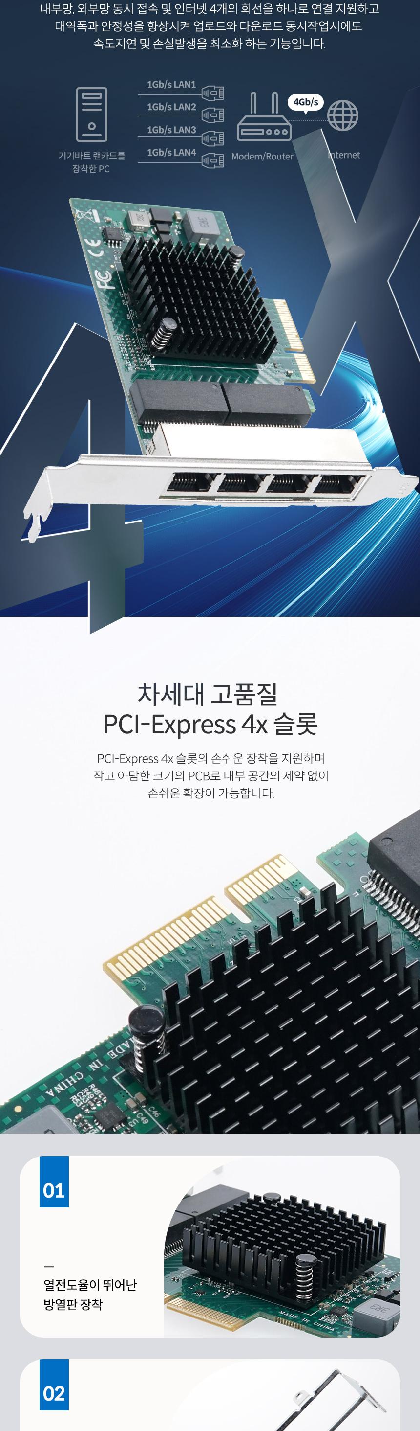 Coms PCI Express 기가비트 랜카드 RJ45 4포트/4포트랜카드/랜카드/씨타입랜카드/유선랜카드/LANCARD/기가
