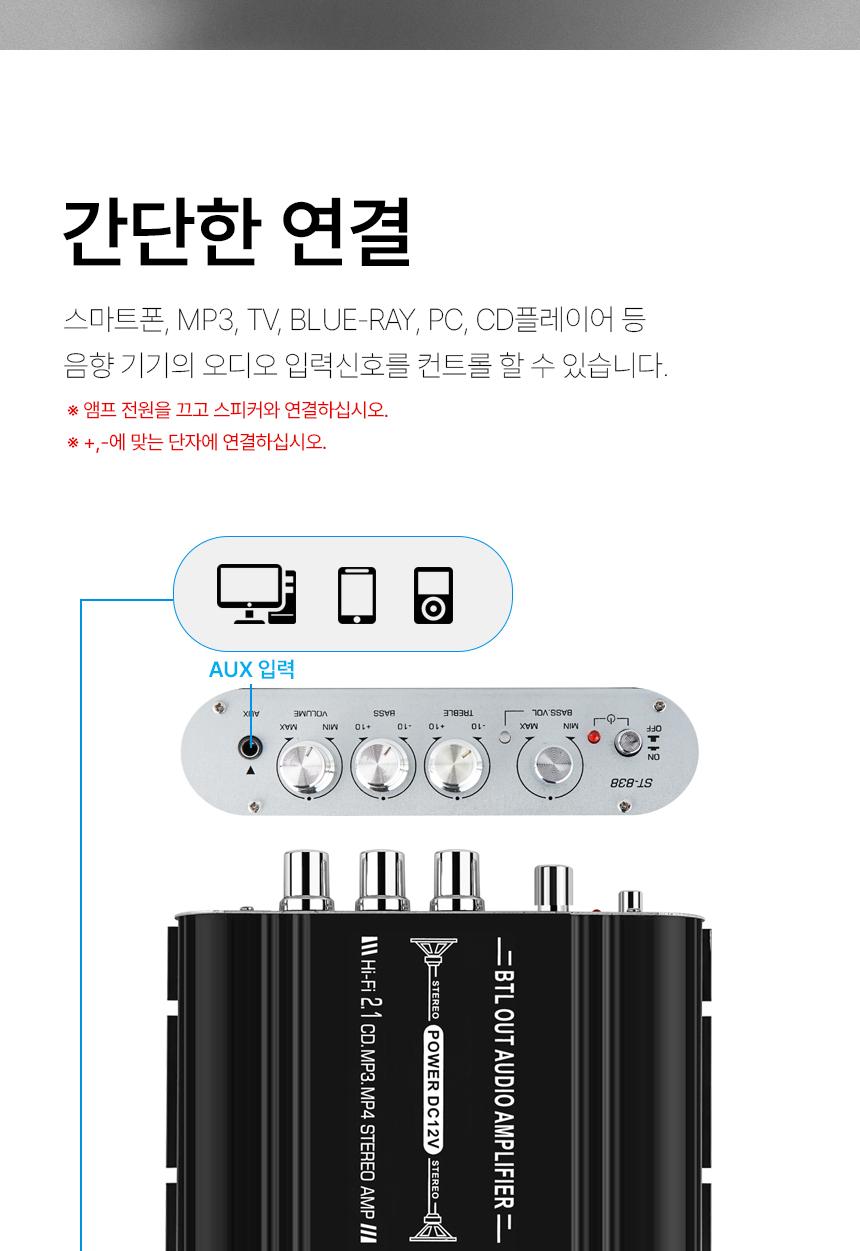 Coms Hi-Fi 2.1채널 오디오 앰프 우퍼 2.1CH 사운드 Amplifier 20Wx2 40W서브/앰프/오디오앰프/스피커앰프/