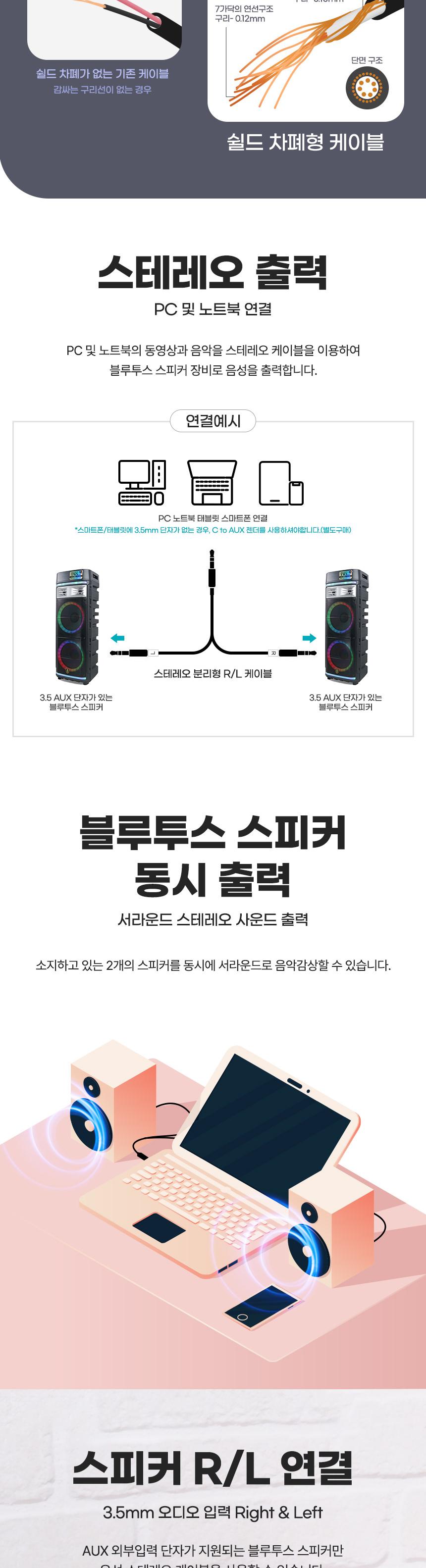 Coms 스테레오 분리형 R L 케이블 5M AUX 3.5mm/AUX케이블/AUX잭/AUX선/AUX연결선/스테레오선/스테레오잭/