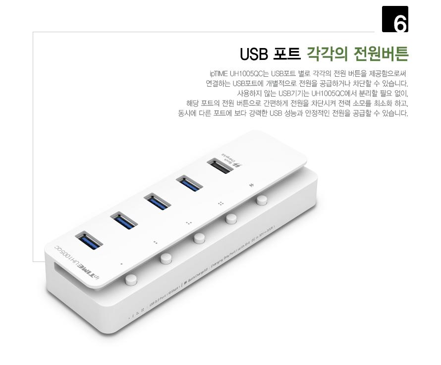 IPTIME UH1005QC USB3.0 허브 5포트 멀티허브 스마트USB허브 QC30USB허브 USB충전포트 USB허브 QC30허브 USB충전허브 USB허브케이블 포트허브 USB32GEN2허브