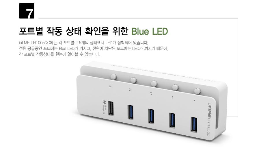 IPTIME UH1005QC USB3.0 허브 5포트 멀티허브 스마트USB허브 QC30USB허브 USB충전포트 USB허브 QC30허브 USB충전허브 USB허브케이블 포트허브 USB32GEN2허브