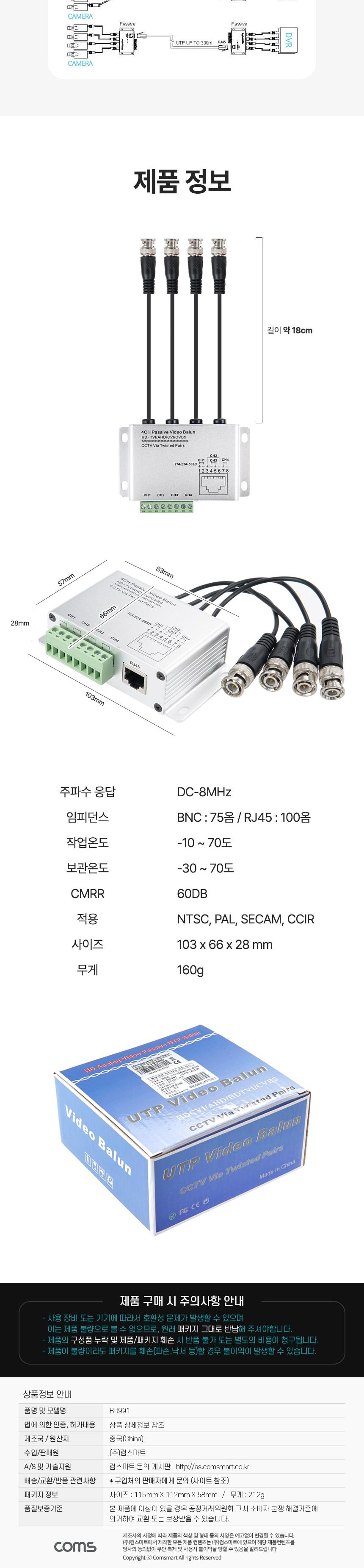 Coms BNC 리피터 4채널 CCTV 신호연장/CCTV신호연장리피터/CCTV신호연장/BNC리피터/BNC리피터장비/BNC4채널