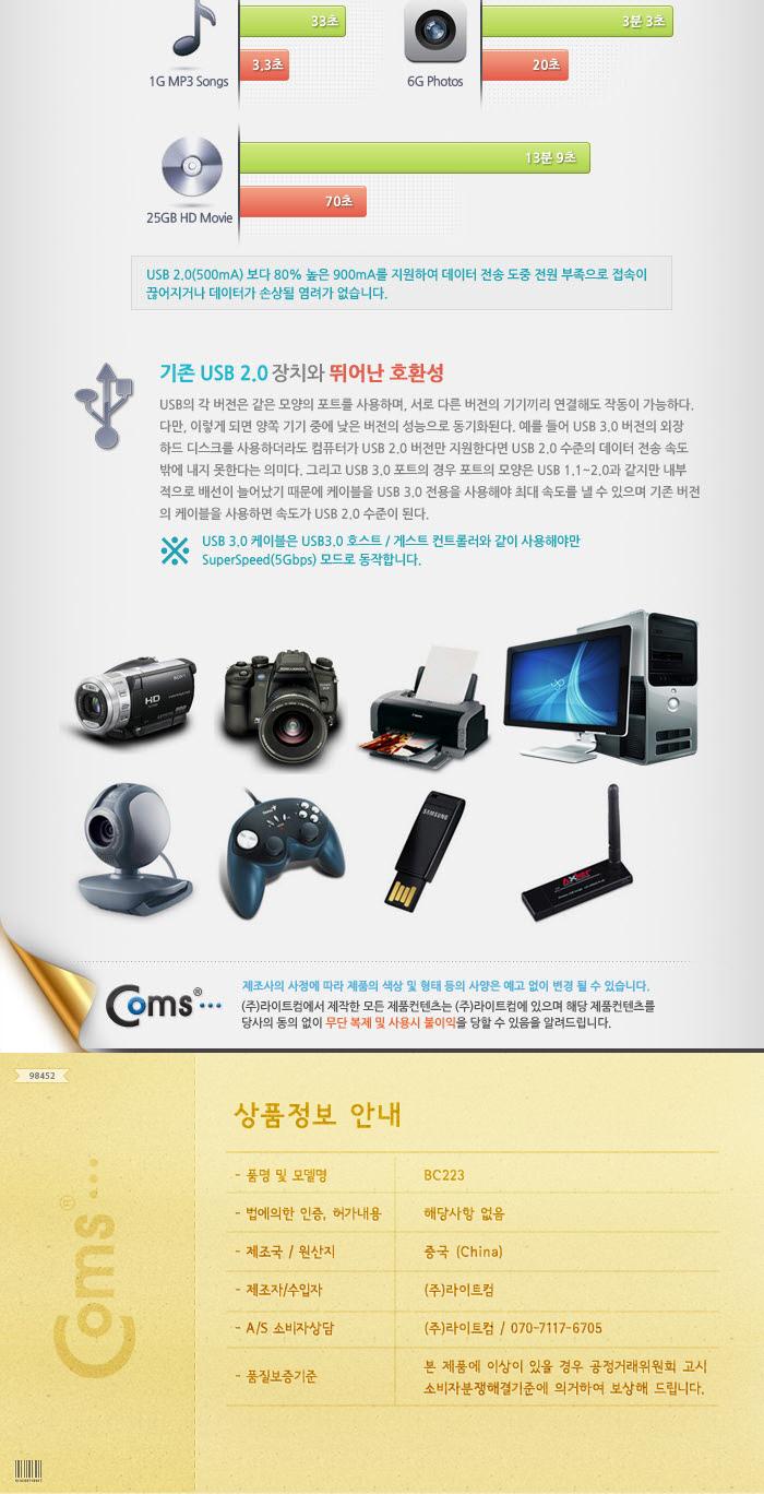 Coms USB 3.0 Micro USB(B) 케이블 젠더 Micro B(M) A(M) 1.8M 고급포장/안테나연장케이블/연장케이블/안테