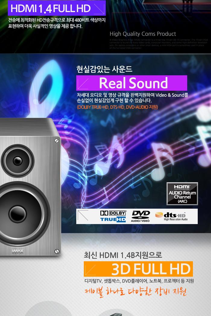 Coms HDMI 케이블(표준형) 50cm HDMI v.1.4 24K 금도금 4K2K/HDMI/HDMI케이블/PCHDMI케이블/컴퓨터HDMI케이
