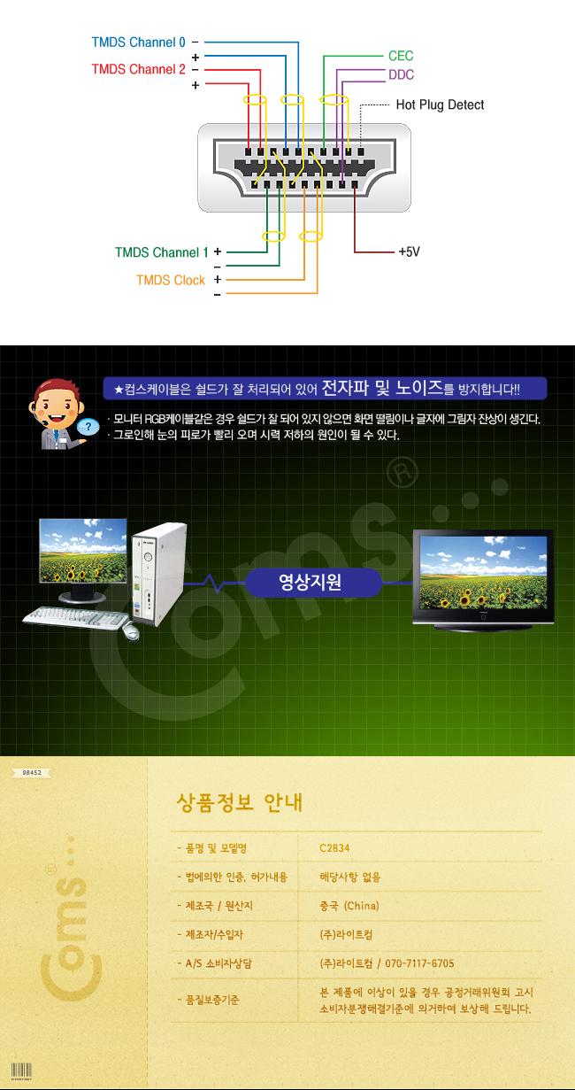 Coms HDMI DVI 케이블(고급형 Gold Metal) 3M HDMI v1.3 지원 금도금/노트북HDMI/HDMI/HDMI보급형/HDMI3M/H