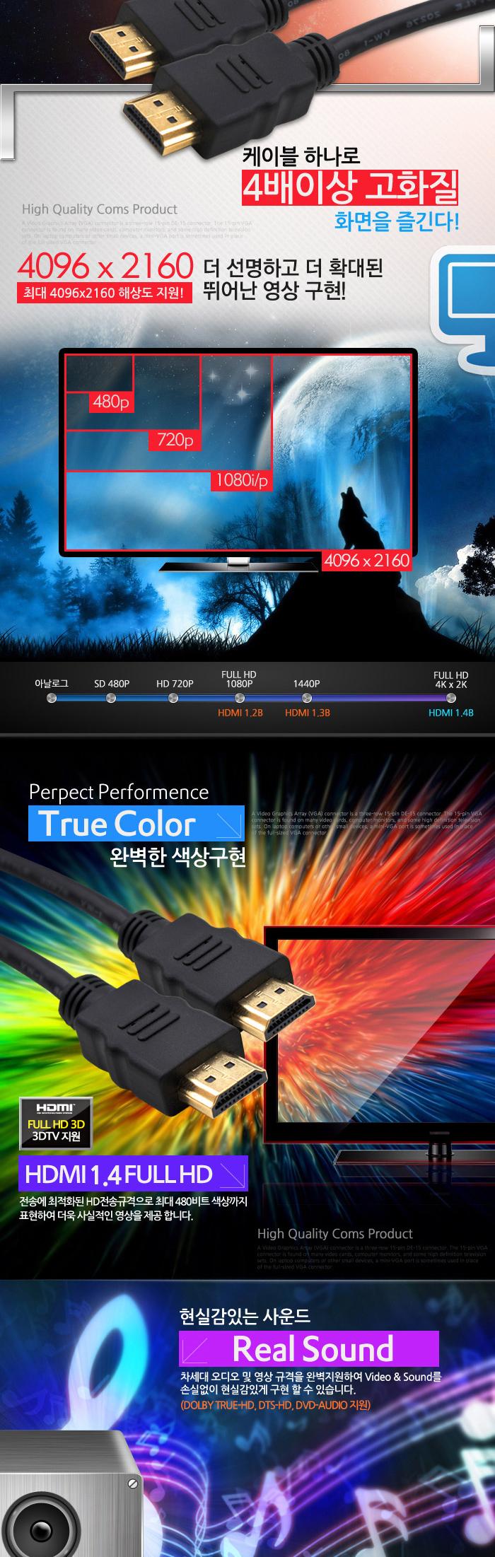 Coms HDMI 케이블(V1.4) 5M 이더넷용 - 고급포장 24K 금도금 4K2K/HDMI/HDMI케이블/PCHDMI케이블/컴퓨터HDM