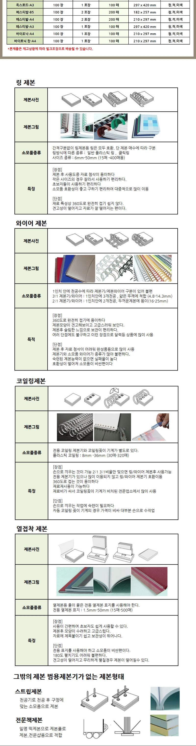 와이어 제본용 종이표지/사무기기/제본표지/제본소모품/제본용지/플라스틱링제본기/링제본기/와이어/페스티