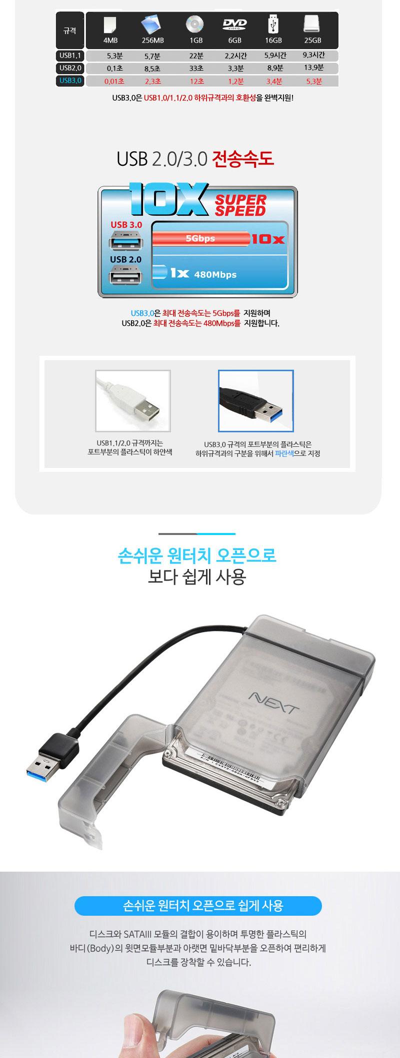 SSD 2.5형 외장하드 케이스 USB3.0 TO SATA