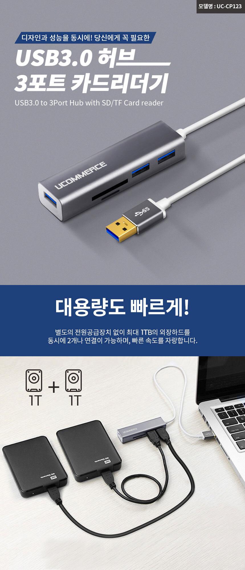 미니 USB3.0 허브 3포트 카드리더기 OTG 겸용 SD TF