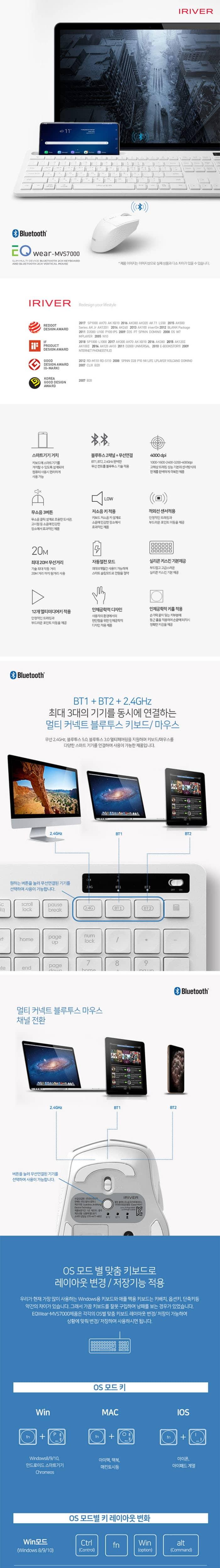 IRIVER)Eqwear 무선 블루투스 합본(MVS7000 블랙)/무선키보드/무선마우스/무선합본/키보드마우스/키보드마