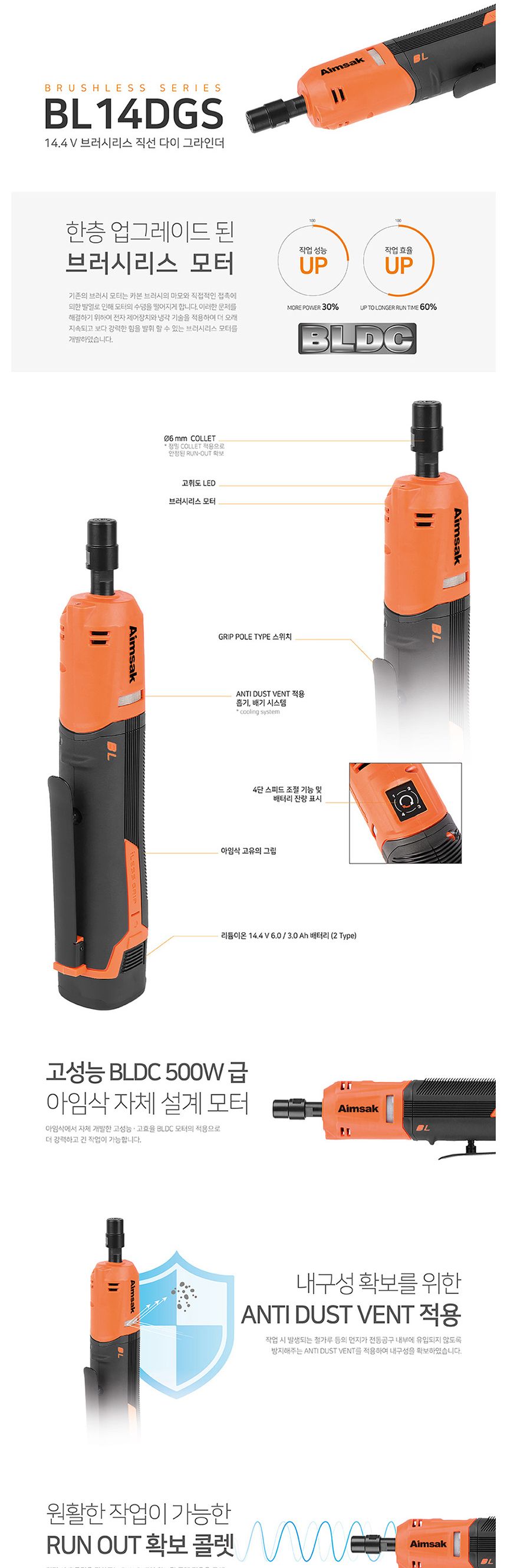 아임삭 BL14DGS536 충전다이그라인더 14.4V 3.0 6.0AH 그라인더 직선그라인더 무선그라인더 무선직선그라인더 절삭그라인더 전동그라인더 직선전동그라인더 충전직선다이그라인더 스피드조절그라인더 전기그라인더