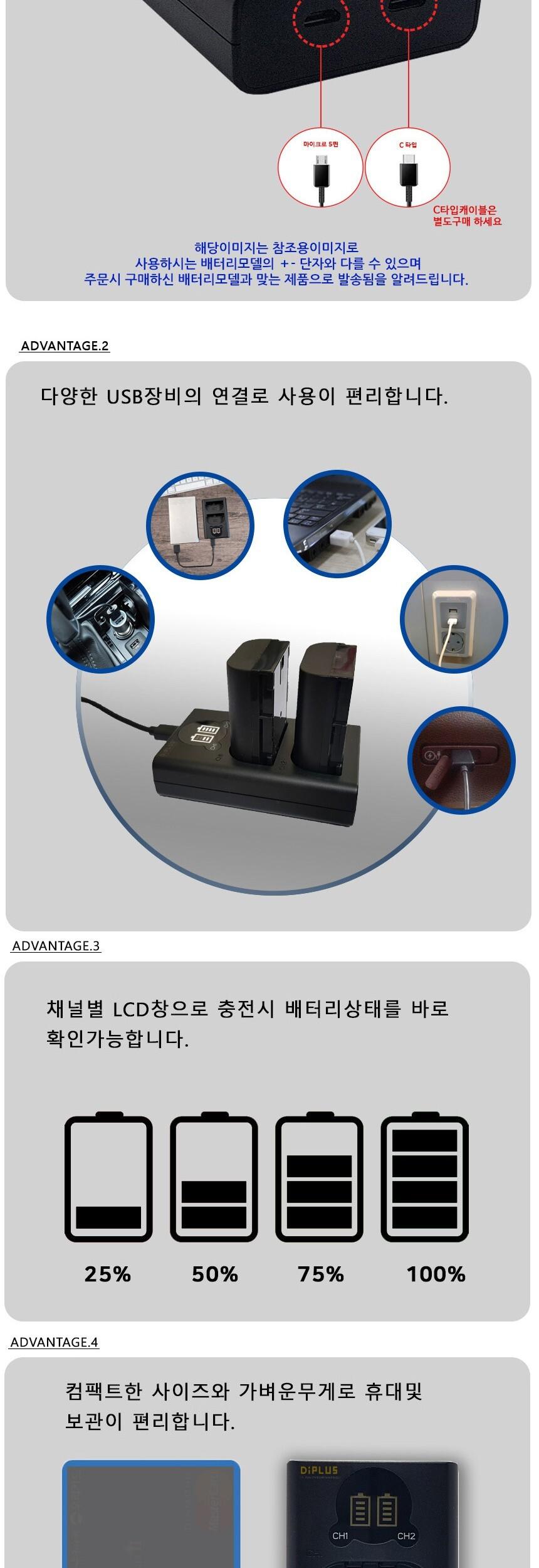 니콘 EN-EL9 호환 LCD 듀얼 충전기 C타입 5핀 겸용/충전기/카메라충전기/밧데리충전기/디카충전기/듀얼충전