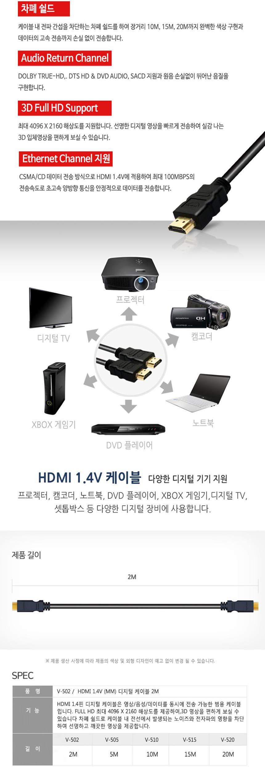 와이어맥스 HDMI 1.4ver. 케이블 2M V-502/HDMI케이블/PCHDMI케이블/컴퓨터DHMI케이블/화면용케이블/화면케