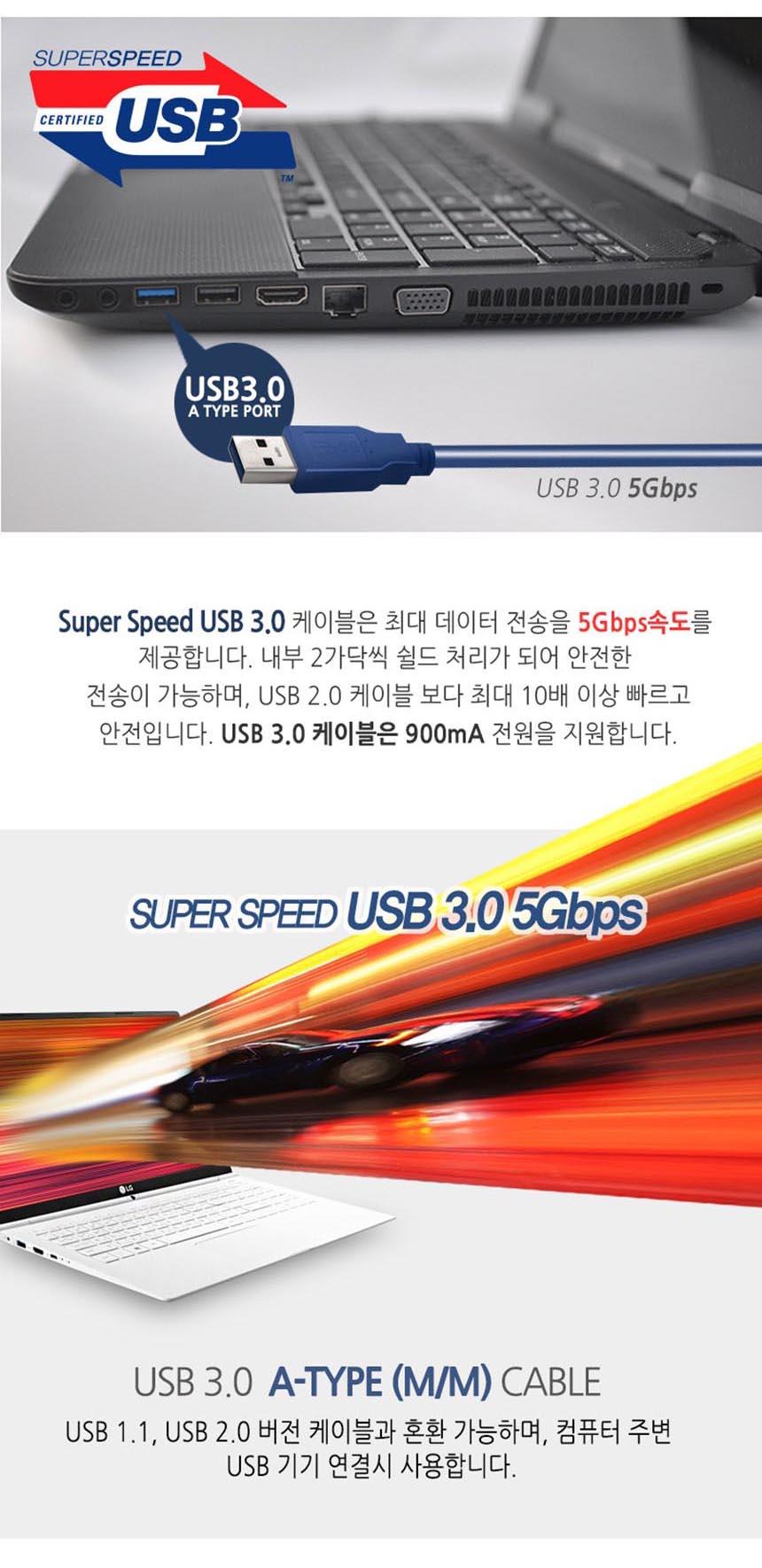 와이어맥스 USB 3.0 AM-AM 케이블 3M N-5503/USB케이블/PC유에스비케이블/컴퓨터유에스비케이블/PCUSB케이